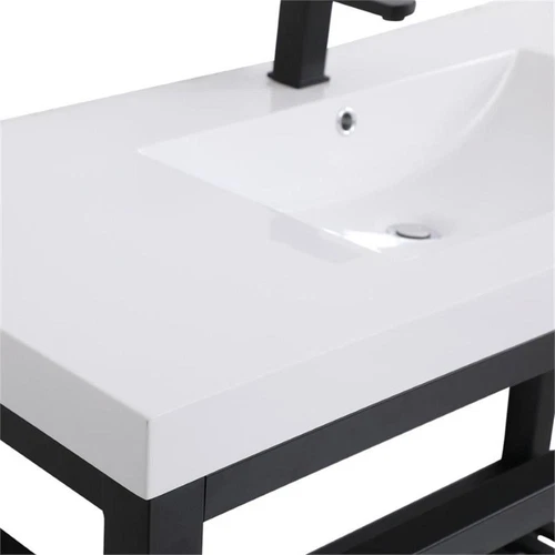 Elegant Decor Raya 48" Single Resin Top Metal Bathroom Vanity in Black - Picture 9 of 14