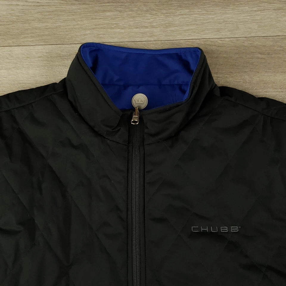 Peter Millar 双面背心男式大号黑色绗缝蓝色全拉链口袋标志 — 第 2/4 张图片