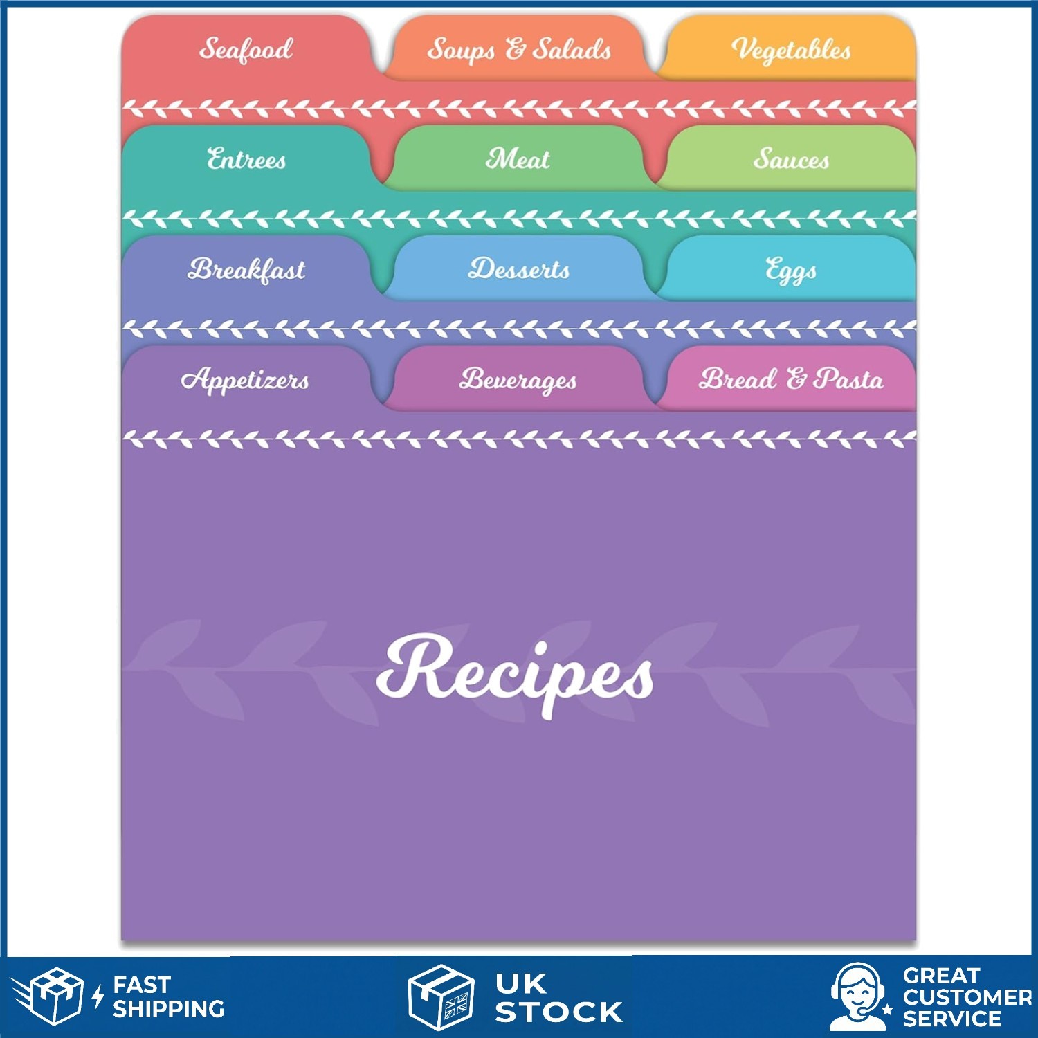 Vibrant Rainbow Recipe Card Box Dividers Set For 4x6 Inch Cards 24 Pack Tabs