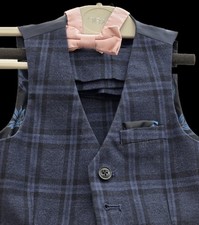 Next Trousers And Matching Waistcoat With Bowtie 12-18 Mths. Ht. 86cm. Bluecheck