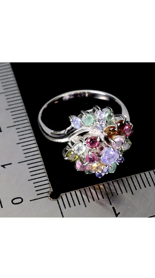 925 sterling silber Ring Rund Tansanit Smaragd Turmalin Edelstein Schmuck - Bild 3 von 4