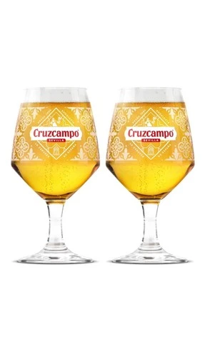 2x Cruzcampo Chalice Beer Glass Goblet One Pint 20oz Nucleated New 2025 CE M25