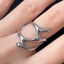 Irregular Waterdrop Ring Silver Color Adjustable Womens Smooth Cocktail Band