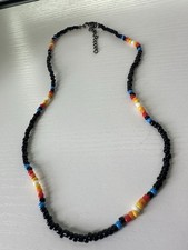 Handmade Black Seed Bead Choker Necklace Colorful Accent Beads Adjustable 