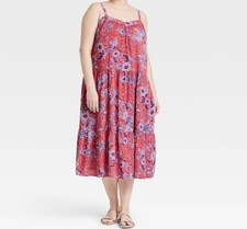 Knox Rose Sleeveless Tiered A-Line Dress Size 2X Sunwashed Red New With Tag