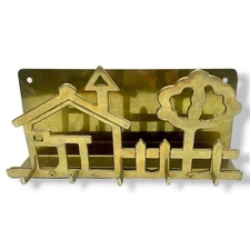 MCM Solid BRASS HOUSE Wall Hook Holder Keys Leash Hat Coat Letters Wallet EUC