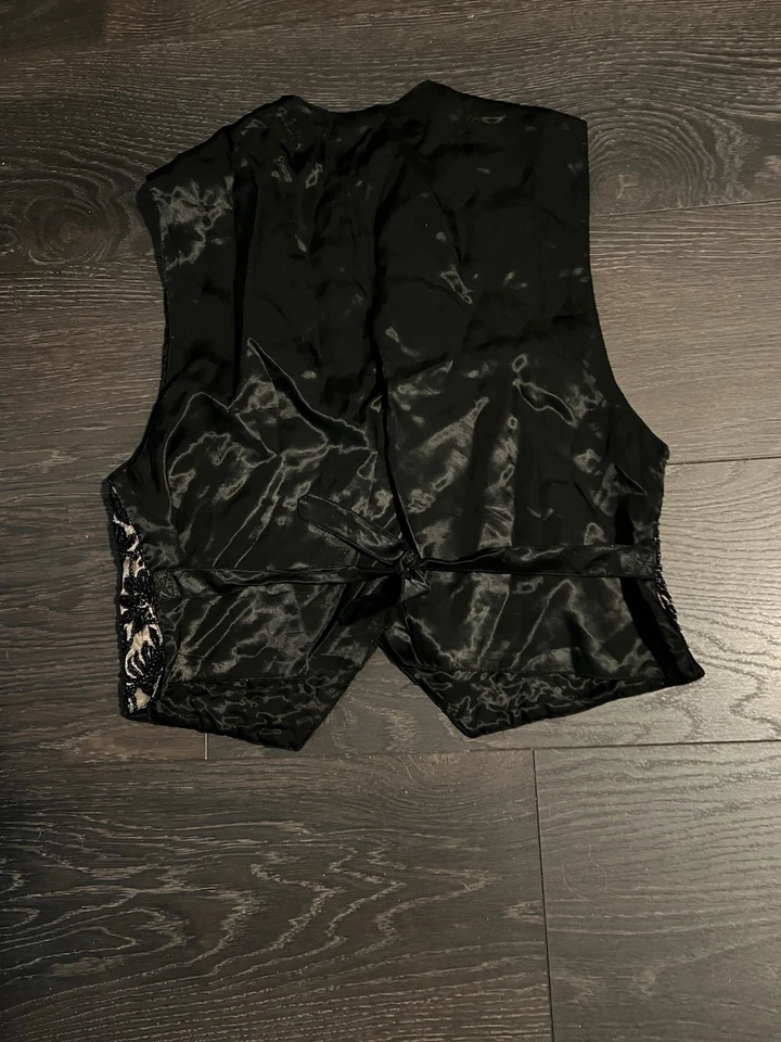 Chaleco Floral Negro KENAR Cuentas A Mano De Colección en Malla Dorada TALLA M WOW Foto 4 de 4