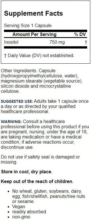 Jarrow Formulas, Inc. Inositol vegano 750 mg 100 cápsulas vegetales Foto 2 de 2