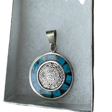 Vintage Mexican Silver Turquoise Aztec Calendar Pendant Vintage Mexican Silver Turquoise Aztec Calendar Pendant