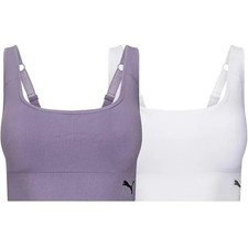 PUMA Women's Performance 2 Pack Seamless Sports Bra Purple White Medium