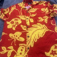 Vintage Jams World Psychedelic Red Yellow Floral Hawaiian Men's Shirt Medium