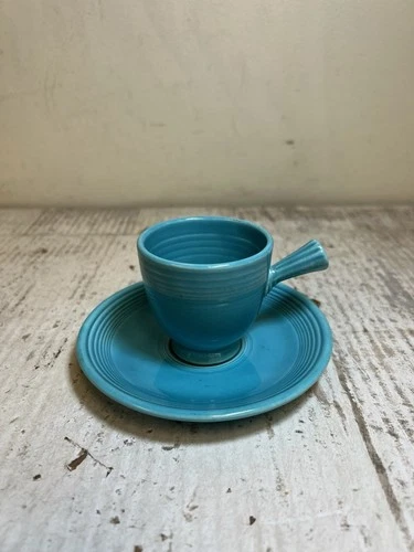 Vintage Homer Laughlin 1936 Original FIESTA TURQUOISE AD Demi Cup & Saucer