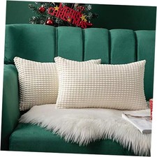 Pack of 2 Christmas Decorative Lumbar Throw Pillow Covers 12"x20" Cream White