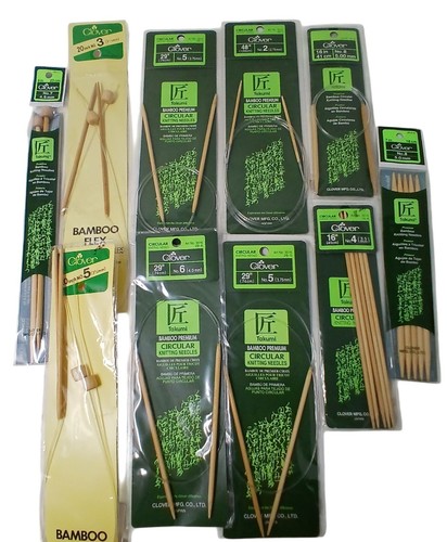 Clover Bamboo Knitting Needles Lot Circular & Straight Asst Sizes & Lengths #D21