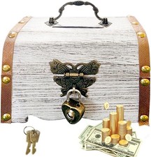 Foreverup Schatzkiste Holz, Vintage Holz Schatztruhe Kinder mit Schloss