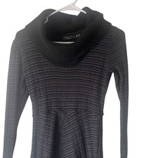 Prana Women's XS Black Knit Cowl Neck Wool Viscose Blend Sweater Mini Dress