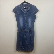 VTG Y2K Tommy Hilfiger Tommy Jeans Cotton Denim Jean Summer Dress Size Large