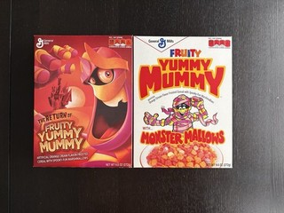The Return of FRUITY YUMMY MUMMY General Mills (EMPTY) cereal box lot