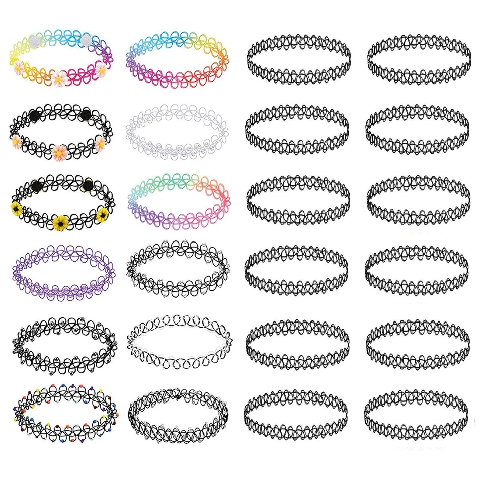 Set 12 Pezzi Collana Girocollo Fiore Elastico Elastico Tatuaggio Collare Gotico - Immagine 4 di 4