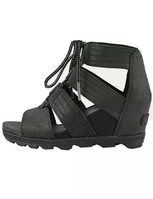 Sorel Women's Joanie II Lace up Leather Wedge Heel Sandals in Black Size 10 for sale online | eBay