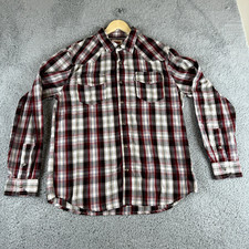 Levis Shirt Mens Large Red Plaid Brown Pearl Snap Western Yoke Cowboycore Rodeo