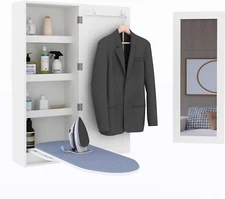 Wall Mount Ironing Board Cabinet,Built in Swivel Ironing Board with Mirror