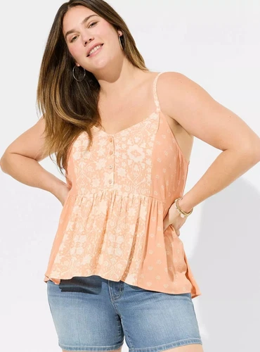 Torrid Shirt Womens 5XLarge Peach Floral Crinkle Tank Gauze Adjustable NWT image 2