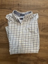 Chaps Ralph Lauren Dress Shirt Men's 17.5 36/37 White blue and brown check