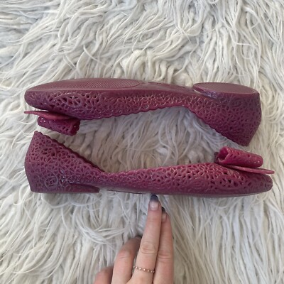 Salvatore Ferragamo Maroon Purple Nilly Jelly Laser Cut Bow Ballet