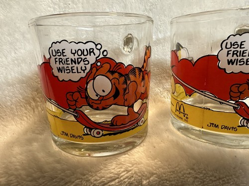 Vintage 1978 Garfield McDonalds Glass Coffee Mugs Set of 2 Jim Davis Comic Strip - Picture 2 of 12
