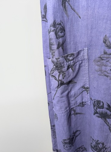 Vintage Linen Maxi Dress Dressing Clio Sz M Coastal Beach House Lagenlook Purple - Picture 5 of 11