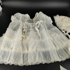 Vintage Baby Child Baptism Christening Dress Hat Cap Bonnet White Lace Ruffle