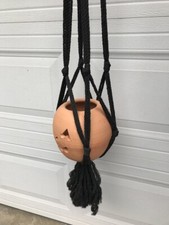 Vintage Large Macrame Plant Hanger Black w Beads