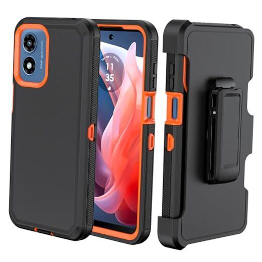 Phone Case for Moto G Play 2024 Case,Heavy Duty Hard Shockproof Black+Orange