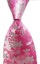 New Classic Floral Pink White JACQUARD WOVEN Silk Men's Tie Necktie