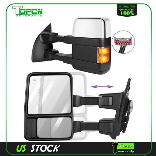 Chrome Towing Mirrors For 08-16 F250 F350 F450 Power Heated Turn Signal Pair Set