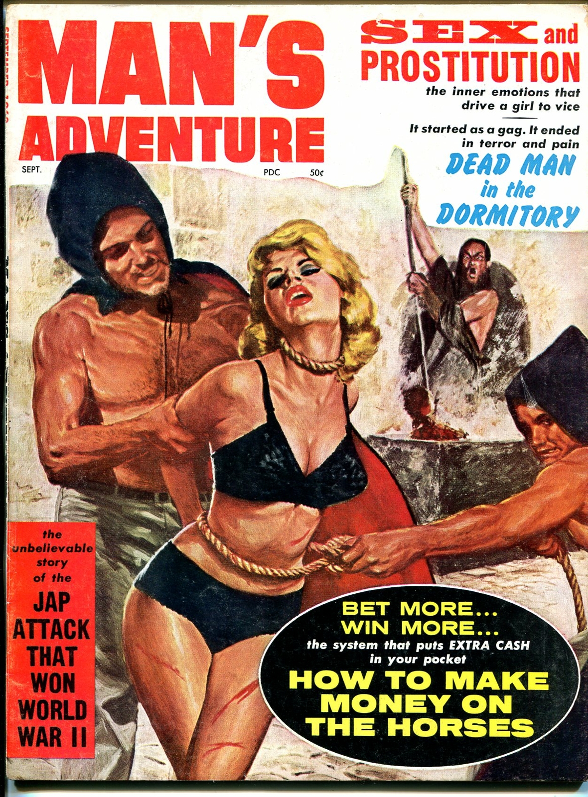 Man s Adventures 9 1962 bondage torture lingerie pulp Thrills WWII VG man-s-adventures-9-1962-bondage-torture-lingerie-pulp-thrills-wwii-vg