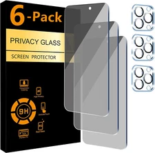 For iPhone 16 15 14 13 12 Pro Max Privacy Tempered Glass Screen Camera Protector