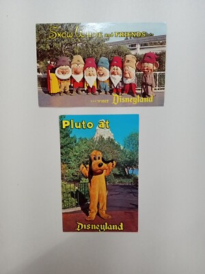 Pair Of Vintage Disneyland Postcards Snow White & Pluto