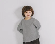 Kids Boys Girls Long Sleeve Stripe Tee Shirt Charcoal Toddler Clothes