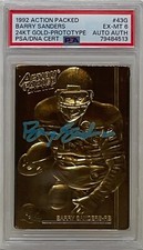 Barry Sanders Signed 1992 Action Packed 24KT Gold Prototype Card 43G PSA 6