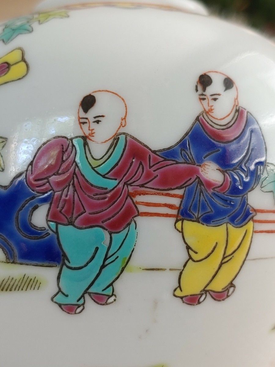 民国粉彩瓷三娘教子茶叶罐Vintage Chinese Famille Rose Porcelain