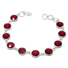 Mozambique Garnet Gemstone Handmade 925 Sterling Silver Bracelet 7-8"
