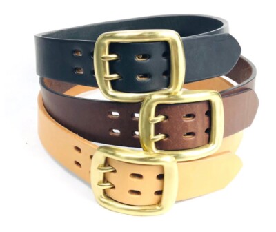 SAMURAI JEANS Double Pin Curved Belt-W001-WP oiled saddle leather