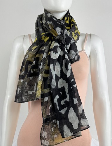 Versace New Auth Black White Print Wool Cashmere Silk Scarf Wrap Shawl 26"x75" - Picture 4 of 8