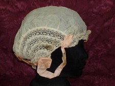 Antique Night Cap Delicate Net Lace Edwardian Flapper Boudoir Dust Hat Bonnet