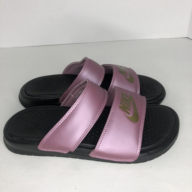 nike benassi purple and gold