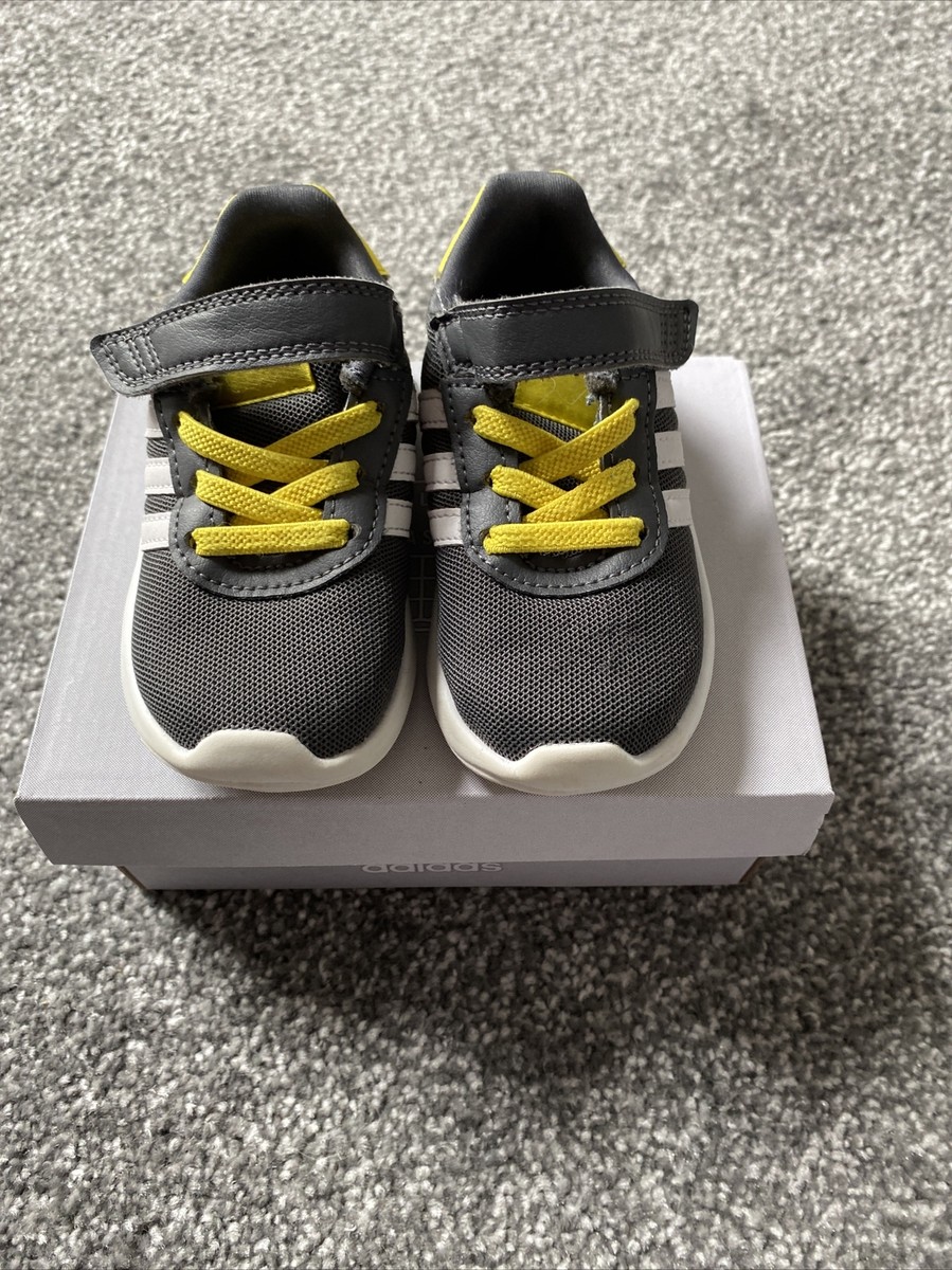 adidas Lite Racer Infant Kids Sports Trainer Shoe Grey/Yellow
