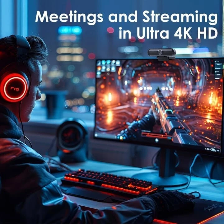 Webcam Kamera 4K mit Mikrofon und Stativ Privat für PC Computer Desktop B392 - Bild 2 von 4