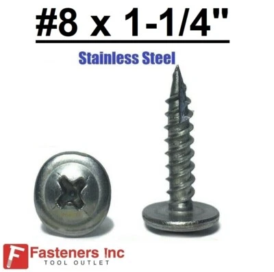 FASTENERS INC. #8 x 1-1/4" Stainless Steel Phillips Modified Truss Head Lath K-Lath Screw Sharp